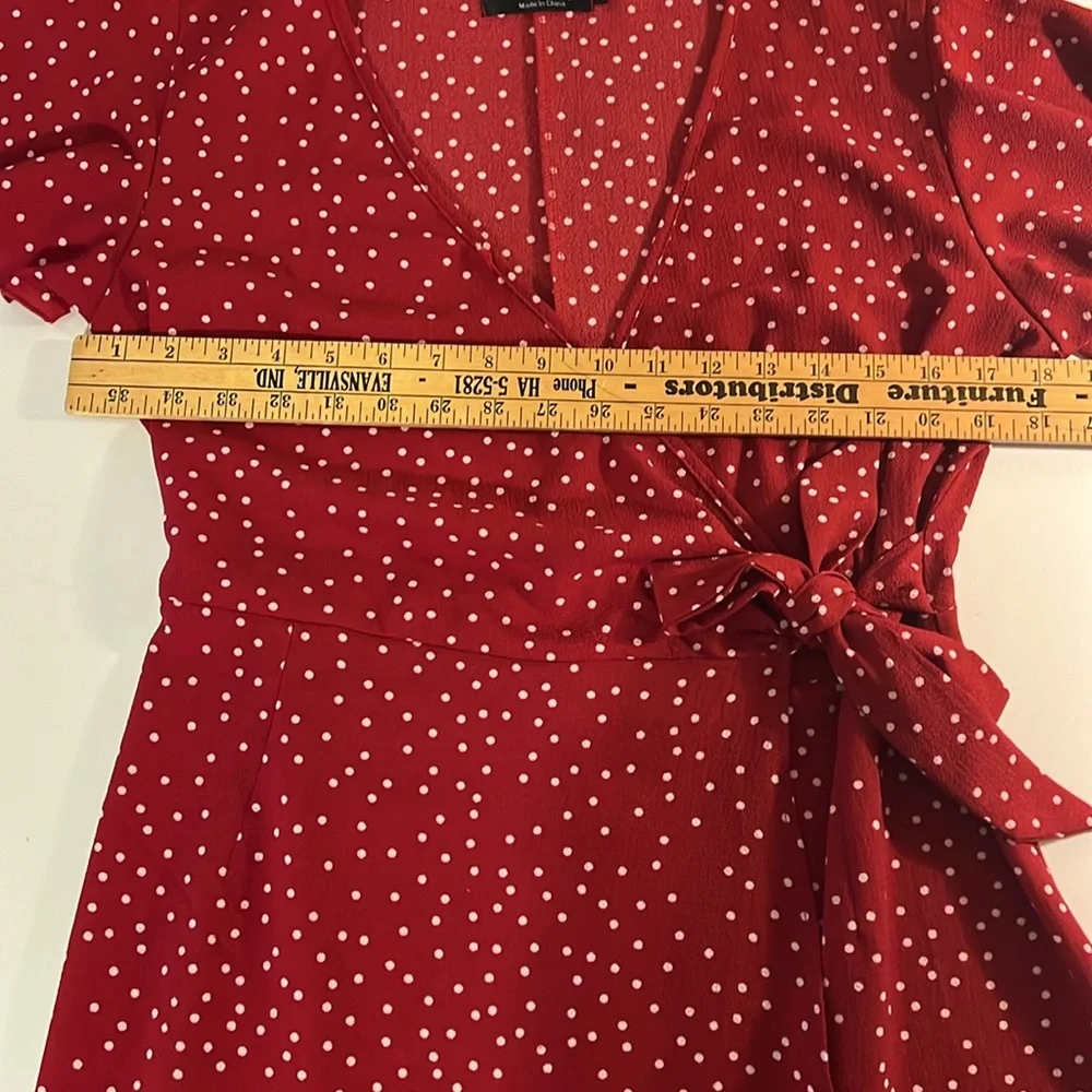 Relipop Women’s Wrap with Ruffle Hem Mini Red with white polka dot Dress - Picture 9 of 13